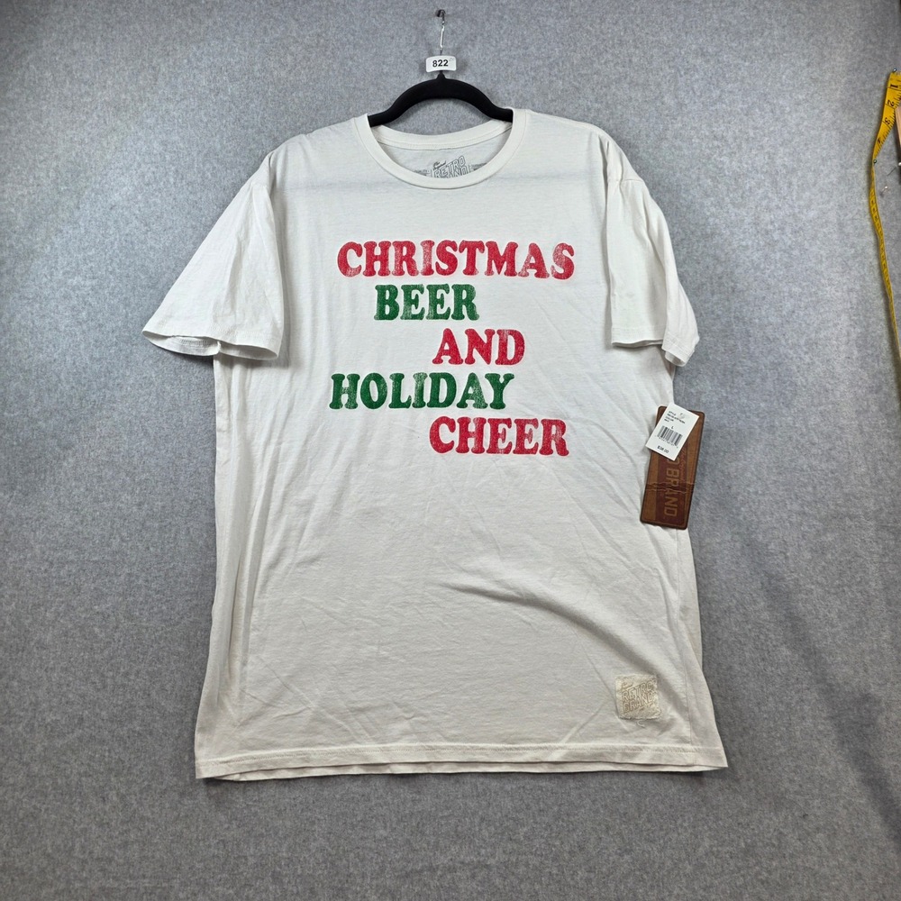 Retro Brand‎ Mens Christmas Beer Holiday Cheer Graphic T-Shirt White Large NWT